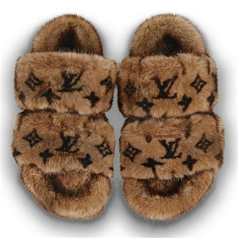 louis vuitton mink fur slippers|fuzzy louis vuitton slippers.